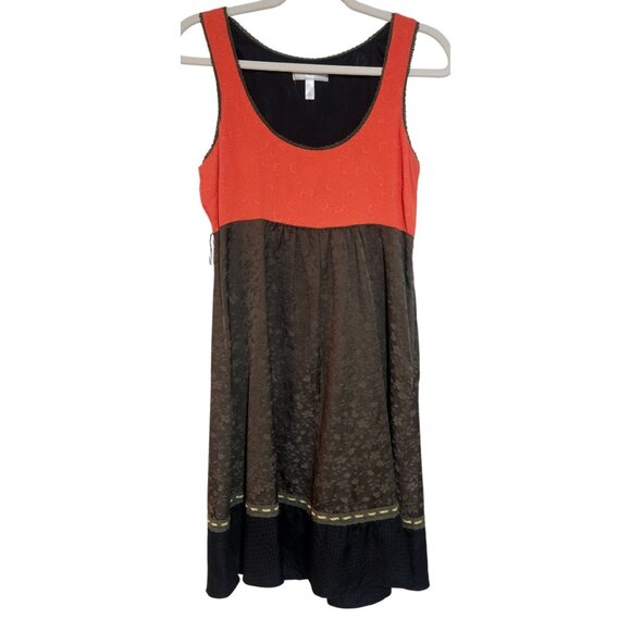 Anthropologie Moulinette Soeurs Women's Silk Jacquard Color Block Dress Orange/B - Picture 2 of 16